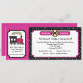 チケット誕生パーティー-ピンクとバック 招待状 (正面/裏面)