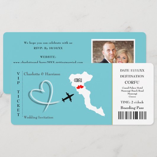 チケット パス ウェディング  デスティネーション コルフ 招待状 (正面/裏面)