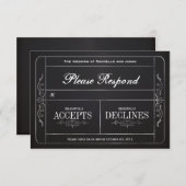 チケットRSVPを結婚する黒板のヴィンテージ 出欠カード (正面/裏面)