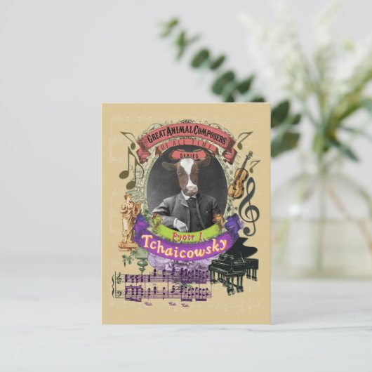 チコフスキーPyotr Tchaicowsky牛動物の作曲家チャイコフスキー ポストカード (スタンド正面)