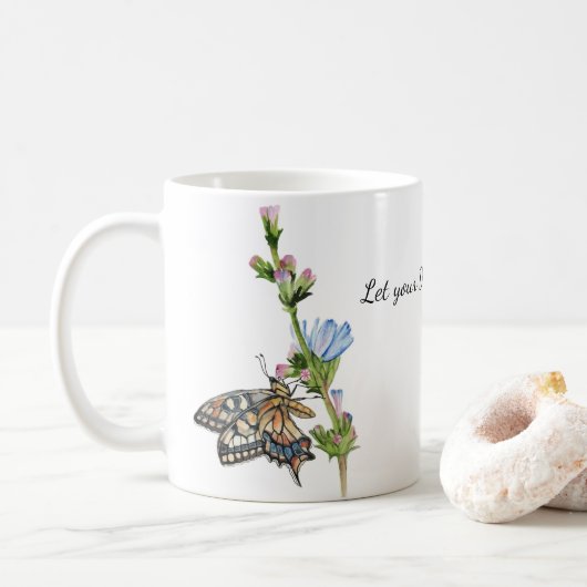 チコリの花の水色の蝶 コーヒーマグカップ (ドーナツ)