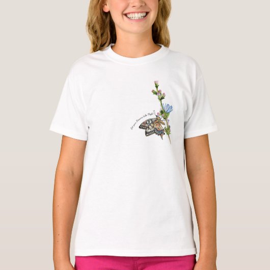 チコリの花の水色の蝶 Tシャツ (正面)