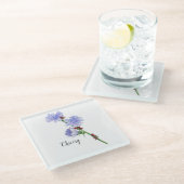 チコリの花 水彩画 ガラスコースター (アングル)