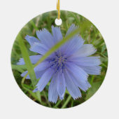 チコリーブルーパープルフラワーフローラ セラミックオーナメント (裏面)