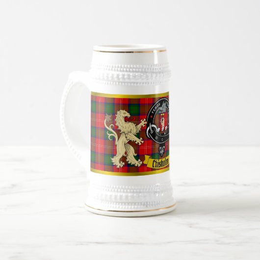 チゾルムクランバッジ&ラップのまわりにタータンチェック ビールジョッキ (正面左)