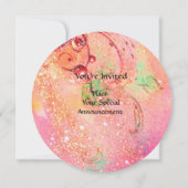 チタニアと赤い花 緑と黄色とピンクのスパークル 招待状 (裏面)