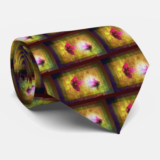 チタニアの結婚; サーモンピンク果実の花柄のデュエット ネクタイ (ロール)