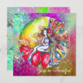 チタニア、ピンク、黄色、青、紫、赤のきらきら 招待状 (正面/裏面)