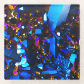 チタニウムのコバルトブルーの水晶 ガラスコースター (正面)