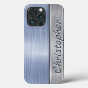 チタンブルーと銀ステンレス鋼プリント iPhone 13 PROケース
