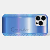 チタンブルー銀ステンレス鋼プリント iPhoneケース (裏面横)