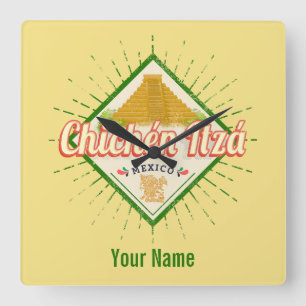 チチェンイッザメキシコレトロマヤンヴィンテージユカタン スクエア壁時計