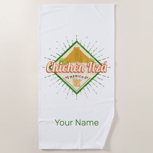 チチェンイッザメキシコレトロマヤンヴィンテージユカタン ビーチタオル (正面)