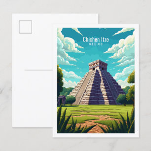 チチェンイツェメキシコヴィンテージ旅行イラストレーション ポストカード