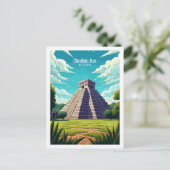 チチェンイツェメキシコヴィンテージ旅行イラストレーション ポストカード (スタンド正面)