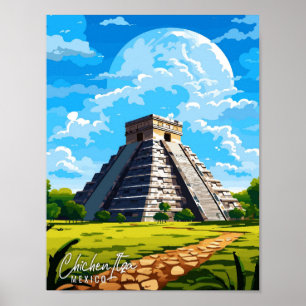 チチェンイツザメキシコヴィンテージ旅行イラストレーション ポスター