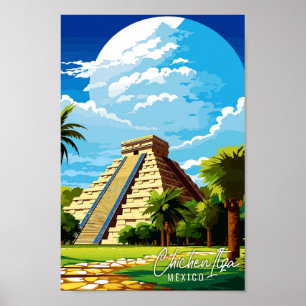 チチェンイツザメキシコヴィンテージ旅行イラストレーション ポスター
