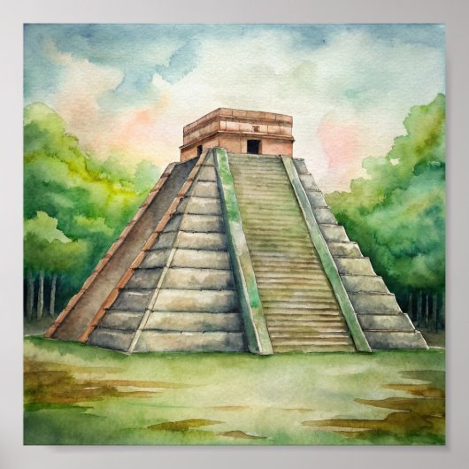 チチェンItza Mayan Temple 絵画 in Mexico's ポスター (正面)