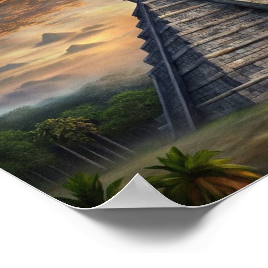 チチェンItza Mayan Temple in Mexico Sunset ポスター (角)