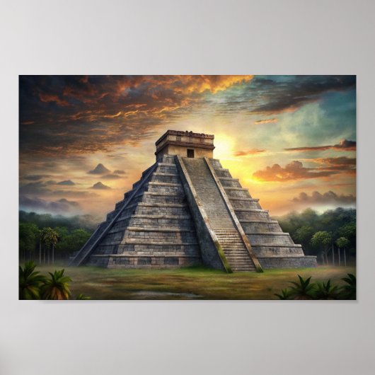 チチェンItza Mayan Temple in Mexico Sunset ポスター (正面)