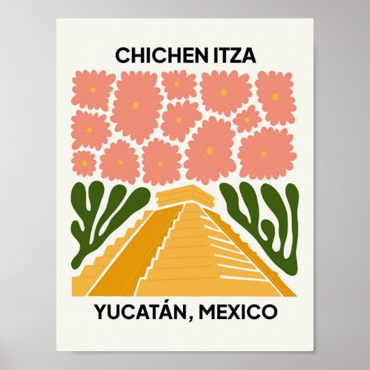 チチェンItza Yucatanメキシコ旅行フローラアート ポスター (正面)