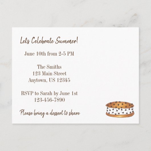 チッウィッチアイスクリームサンドイッチピクニック招待状 インビテーションポストカード (裏面)