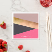 チッエレガントクバラ金ゴールドピンク灰色カラーブロック スタンダードカクテルナプキン (インサイチュ)