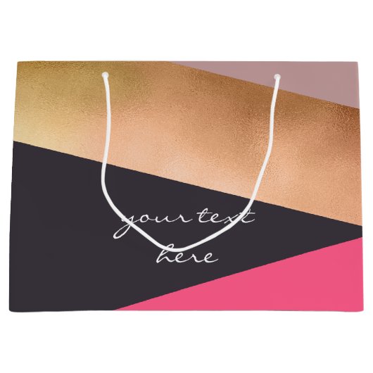 チッエレガントクバラ金ゴールドピンク灰色カラーブロック ラージペーパーバッグ (正面)