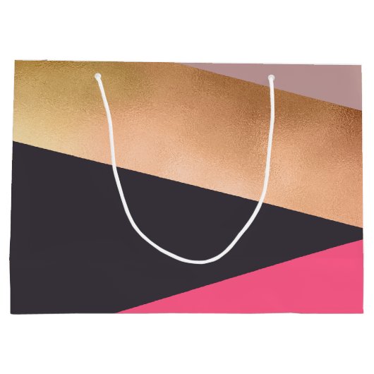 チッエレガントクバラ金ゴールドピンク灰色カラーブロック ラージペーパーバッグ (裏面)
