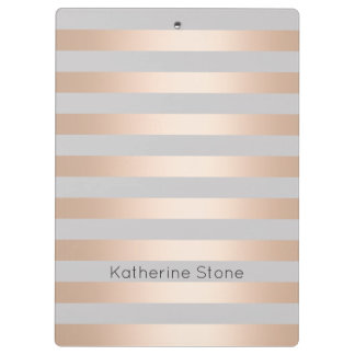 チッエレガントクバラ金ゴールド&グレイストライプ クリップボード