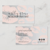 チッエレガントク赤面ピンクシルバーリップメイクアップアーティスト 名刺 (正面/裏面)