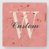 チッカスタムク名モノグラムを持つトラバーチン・コースター ストーンコースター (正面)