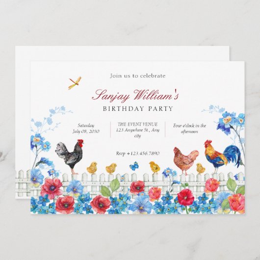 チッカラフルク農園の誕生日 招待状 (正面/裏面)