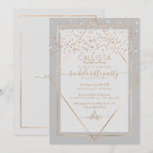 チックなグレーのゴールドのコンフェッティボーダー　バチェロレッテ 招待状 (正面/裏面)