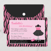 チックなゼブラ柄ファッションガールズバースデーパーティ 招待状 (正面/裏面)