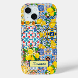 チックな花瓶 地中海スタイルのオレンジタイル iPhone 15ケース