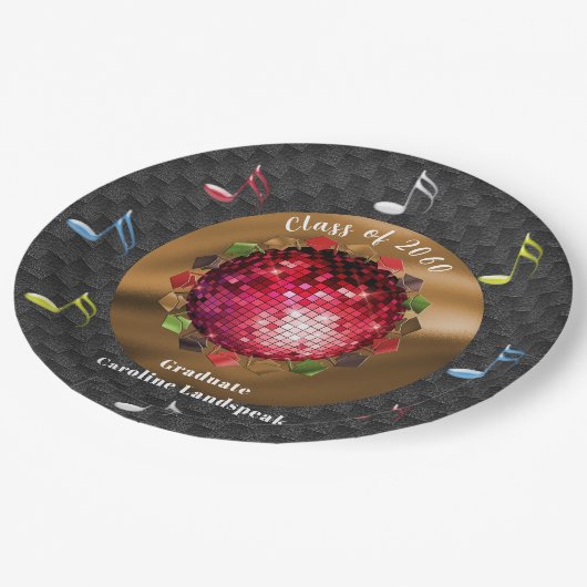 チックな赤いディスコボールで楽しい卒業パーティ ペーパープレート (アングル)