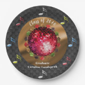 チックな赤いディスコボールで楽しい卒業パーティ ペーパープレート (正面)