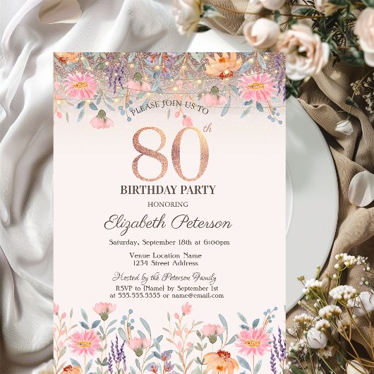 チックな野の花のスパンコール・ストリングライト 80th 招待状