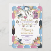 チックアリスインワンダーランド1歳誕生日ティーパーティー 招待状 (正面)