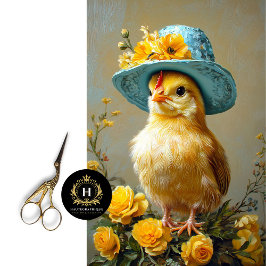 チックインブルーフローラハット春工芸品デクページ 薄葉紙