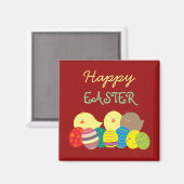 チックスと卵かわいい漫画レッドハッピーイースター マグネット (正面/裏面)