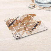 チックテラコッタバラ金ゴールドグリッターブラウンハウス スクエアペーパーコースター (アングル)