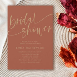 チックテラコッタ&金ゴールド書道ブライダルシャワー 招待状