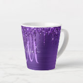 チックパープル滴下グリッターブラシメタルモノグラム  カフェラテマグ (右アングル)