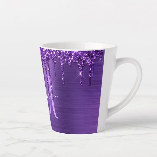 チックパープル滴下グリッターブラシメタルモノグラム カフェラテマグ (右)