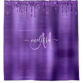 チックパープル滴下グリッターブラシメタルモノグラム シャワーカーテン (正面)