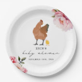 チックピンクボウフローラチキンガールベビーシャワー ペーパープレート (正面)