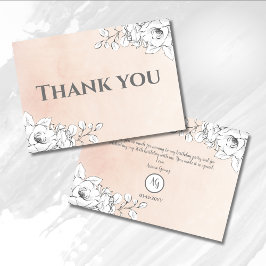 チックピンクモダンホワイトフローラフラットサンキューカード サンキューカード