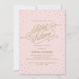 チックピンク＆ゴールドスターズのスイート16パーティー 招待状